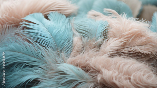 Delicate background of ostrich feathers, calm light blue, turquoise powdery tones.