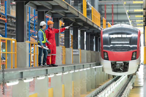 Canvas Print After the electric train is parked in the electric train repair shop, Electric t
