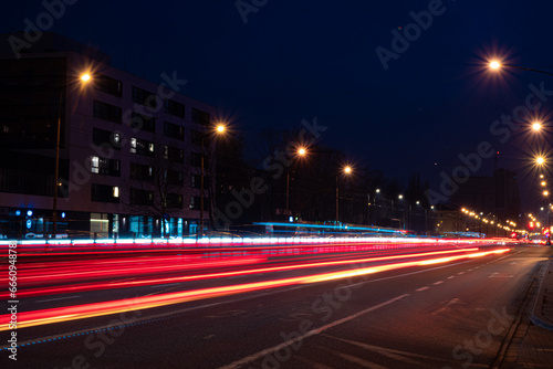 Light traces of cars in the city at night