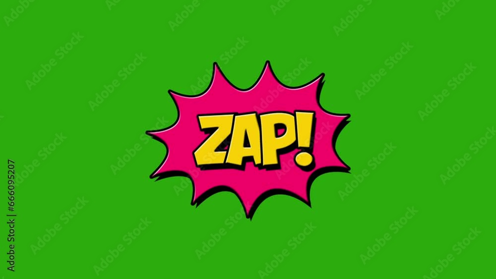 zap word animation Comics speech bubbles with moving text. Motion graphic. pop art animation on green background. zap word animation Comics speech bubbles with moving text. Motion graphic. pop art animation on green background.