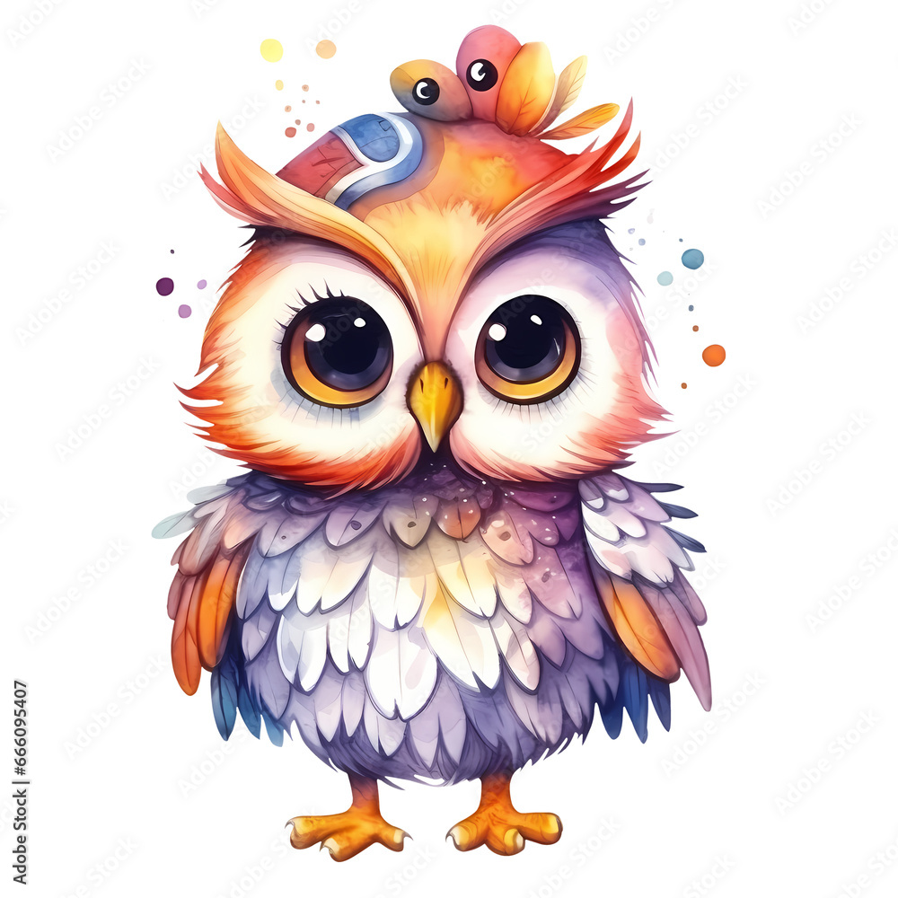 Watercolor Cute Owl Clipart Illustration