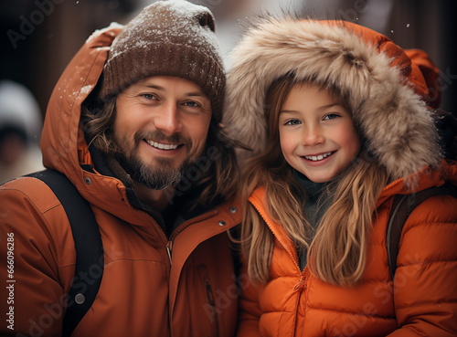 Modern Family Portraits, Winter Fun and Fashion Style: WinterFun. Captivating modern family portraits capturing the essence of winter fun and fashion. The family members are warmly dressed. photo