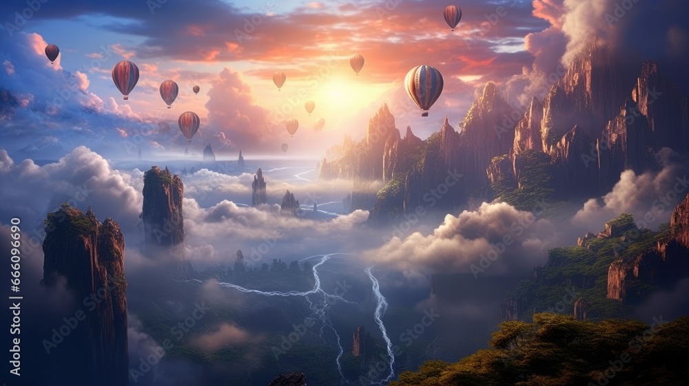 Fotografie sunrise in the mountains. Generative AI