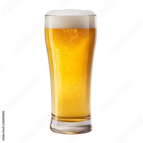 glass of white beer with foam and gas bubbles isolated on white background, ai generated