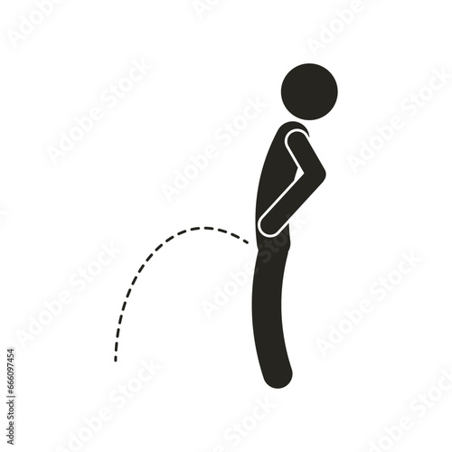 Isolated black pictogram man pee, for do not piss sign on public area or swimming pool