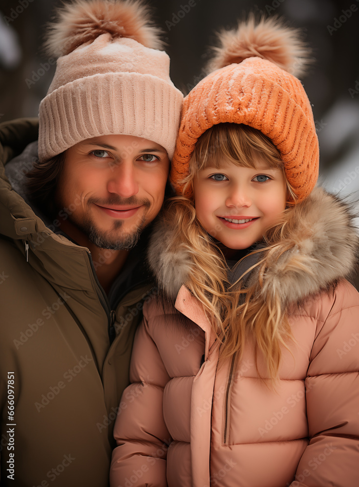 Modern Family Portraits, Winter Fun and Fashion Style: WinterFun. Captivating modern family portraits capturing the essence of winter fun and fashion. The family members are warmly dressed.