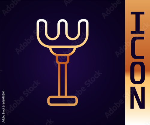 Gold line Rake toy icon isolated on black background. Children toy for beach games. Vector