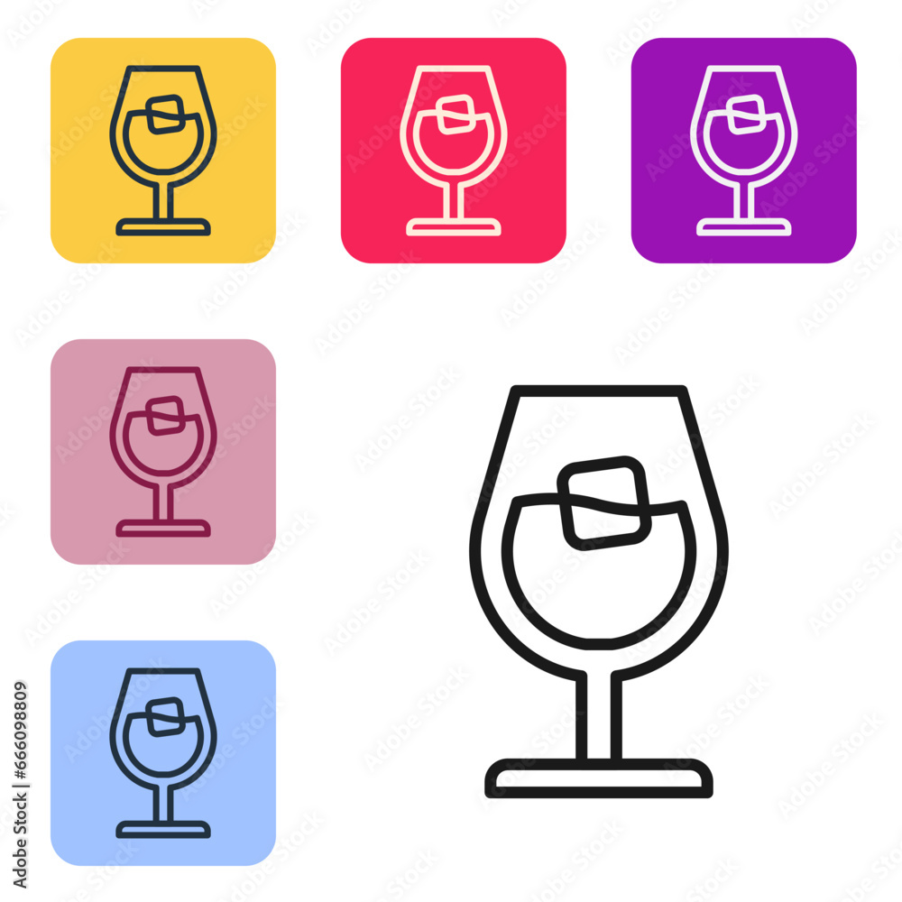 Black line Wine glass icon isolated on white background. Wineglass sign. Set icons in color square buttons. Vector Black line Wine glass icon isolated on white background. Wineglass sign. Set icons in color square buttons. Vector