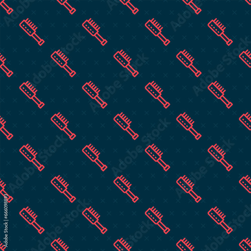 Red line Sauna brush icon isolated seamless pattern on black background. Wooden brush with coarse bristles for washing in the bath. Anti cellulite massage. Vector