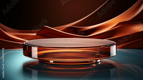 Fototapeta Naklejka Na Ścianę i Meble -  3D display glass podium and solid background. Glamour minimal glass pedestal for product presentation and advertisement. 