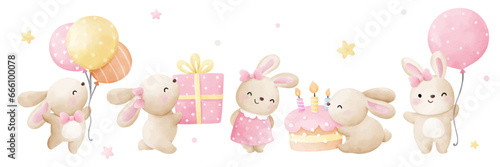 Draw vector illustration banner adorable baby bunny girl For nursery birthday kids Sweet dream © anchalee