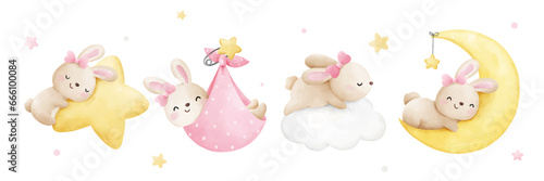 Draw vector illustration banner baby bunny girl For nursery birthday kids Sweet dream © anchalee