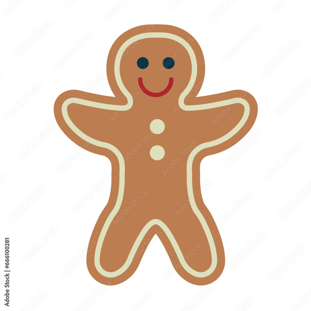 Greeting Gingerbread Man Character With buttons, Icing Decoration. Funny Christmas Cookie. Traditional Sweet Xmas Ginger Biscuit. Vector illustration isolated on white background. Greeting Gingerbread Man Character With buttons, Icing Decoration. Funny Christmas Cookie. Traditional Sweet Xmas Ginger Biscuit. Vector illustration isolated on white background.