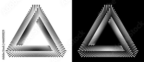 Lines in triangle abstract background. Dynamic transition illusion. Black shape on a white background and the same white shape on the black side.