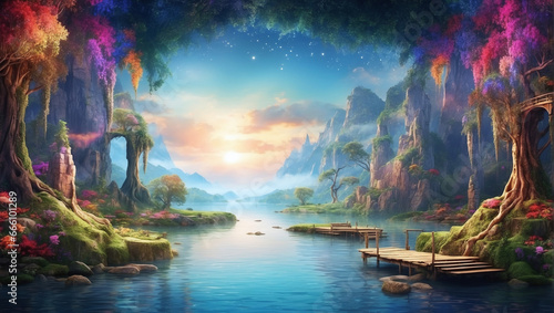 A backdrop that takes viewers on a journey along a mystical river of creativity and inspiration.