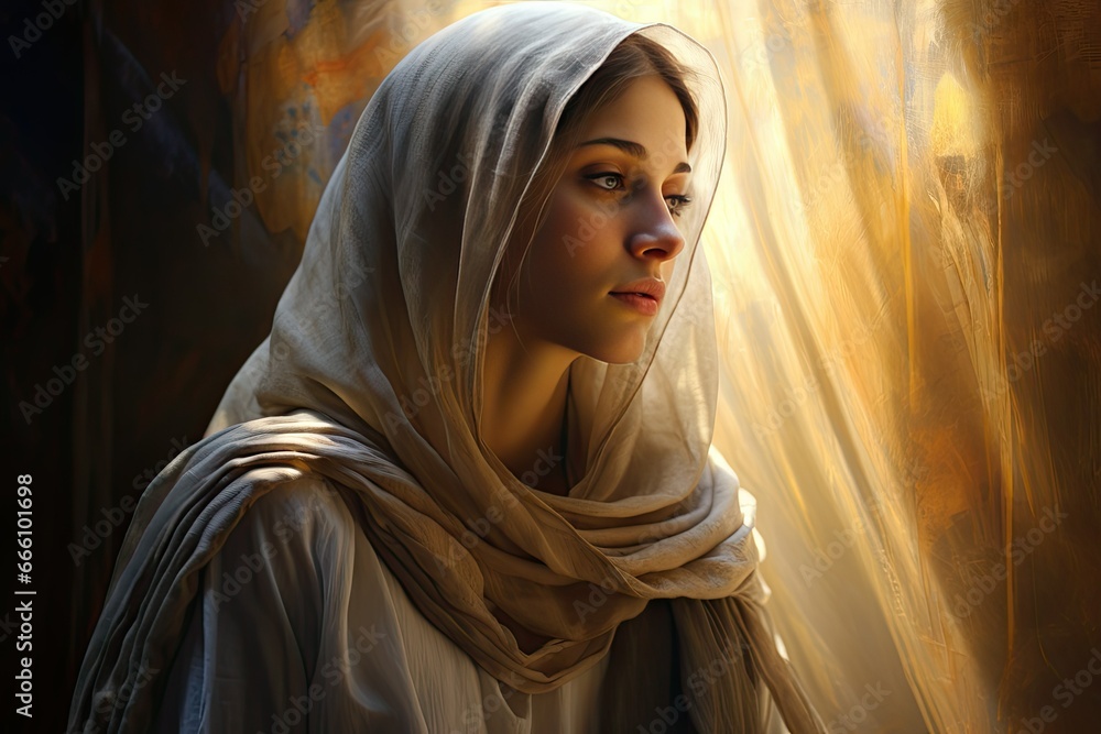 Artistic Portrayal Mary's Humility and Grace - obrazy, fototapety, plakaty 