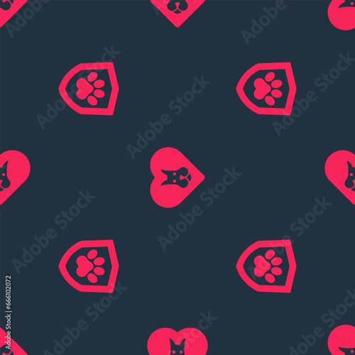 Set Animal health insurance and Heart with dog on seamless pattern. Vector