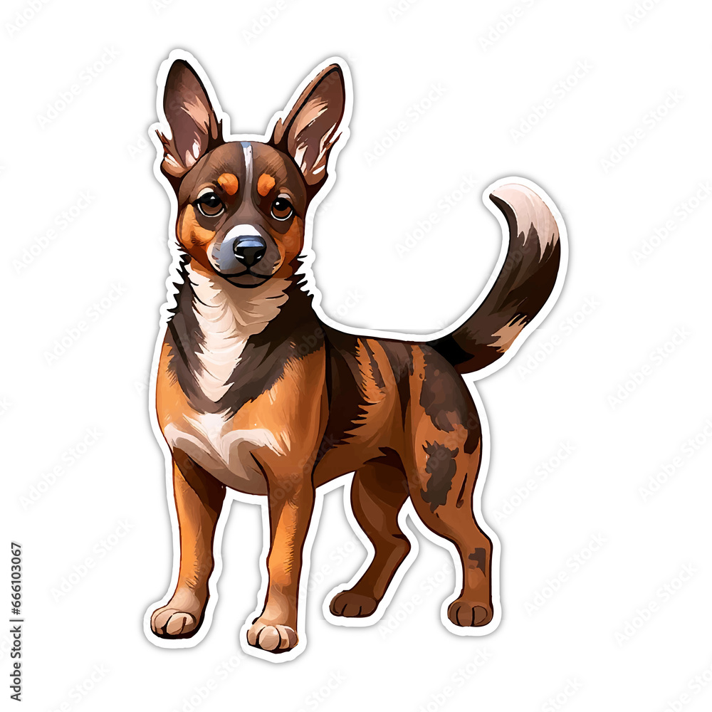 Cute brown dog sticker on white background. AI Generated.