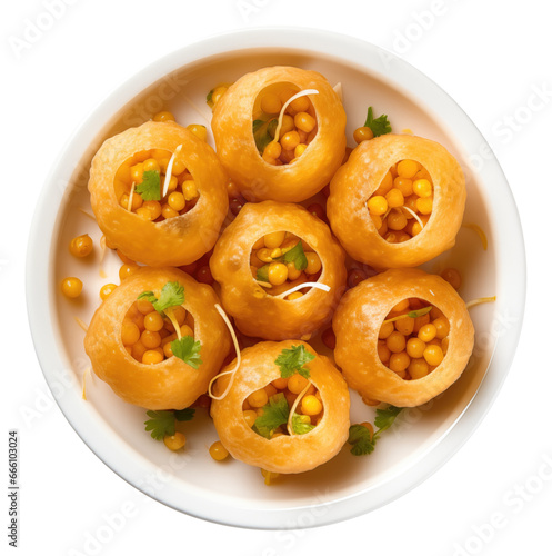 Pani Puri or Gol Gappay, top view isolated.