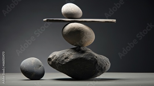  a stack of rocks sitting on top of each other in front of a black background. generative ai