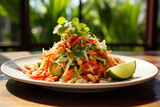 A plate of delicious papaya salad or som tam. 