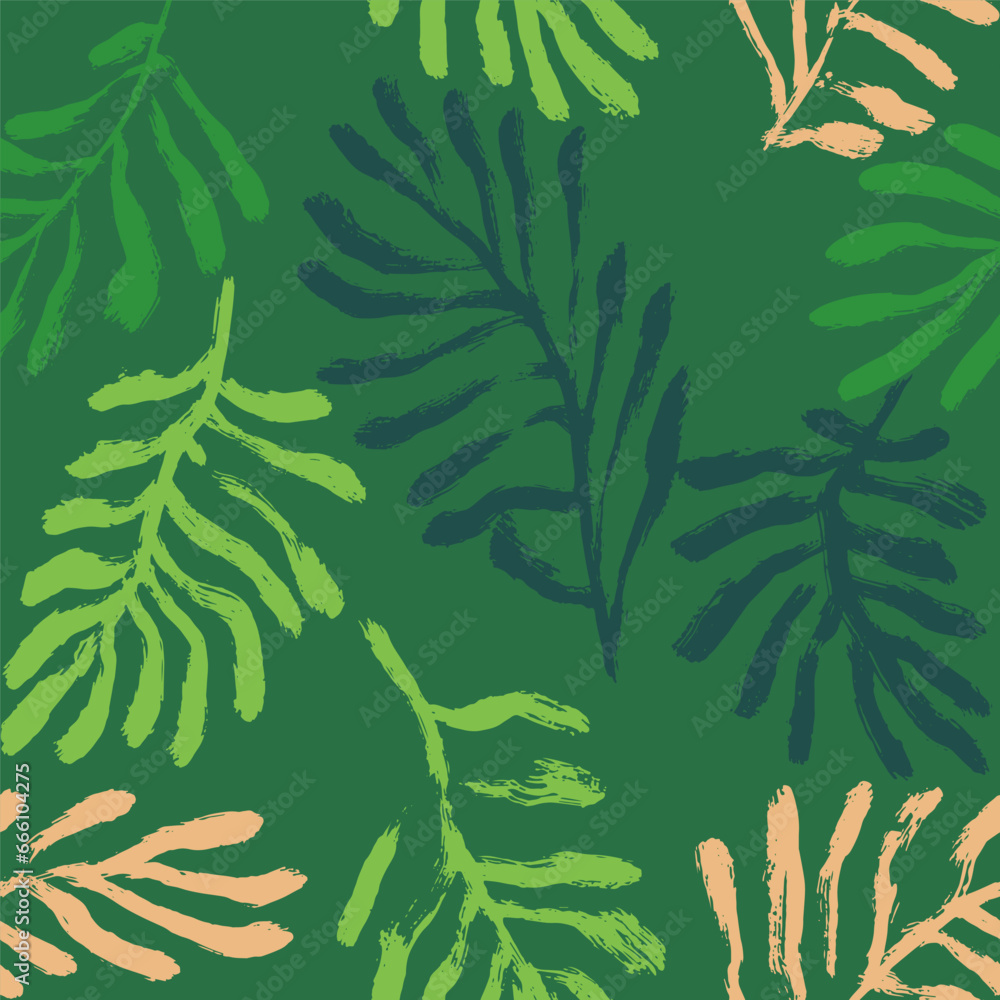 Green Tropic Leaves and Branches Seamless Pattern Green Tropic Leaves and Branches Seamless Pattern