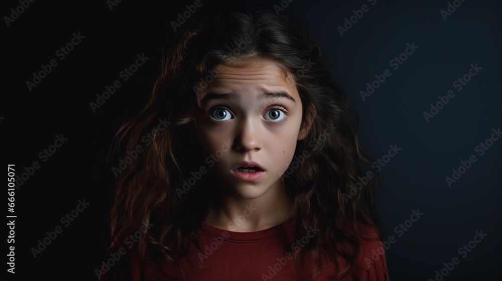 Scared Girl Looking at the Camera Isolated on the Minimalist Background

