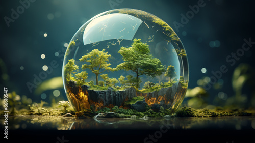 New innovations in the world regarding the environment House and tree growing in a glass dome creative ideas of the world or save energy and the environment