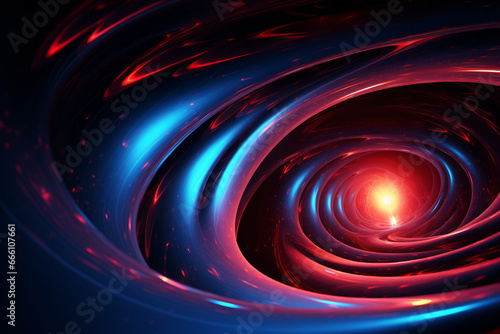 Black hole with a glowing constellation of various colors revolves around a black hole in the universe. 