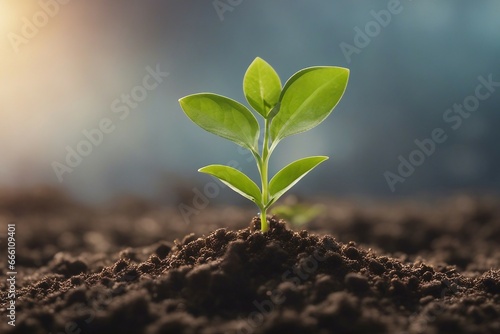 Small Plant Sprouting out of the Rich Land, Growing Eco Friedly Business Concept