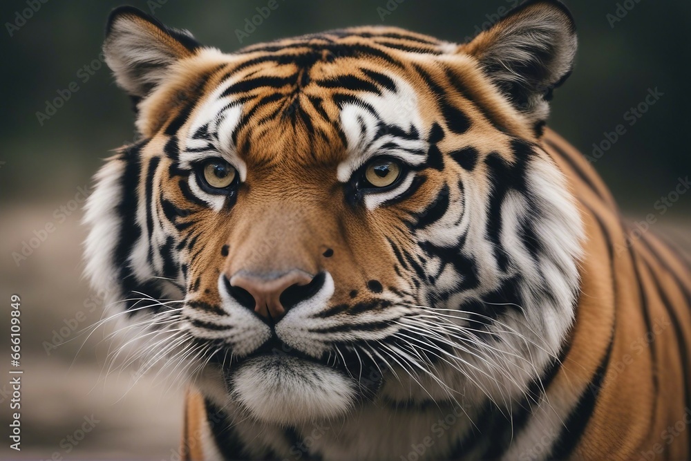 Fototapeta premium Bengal tiger staring portrait closeup