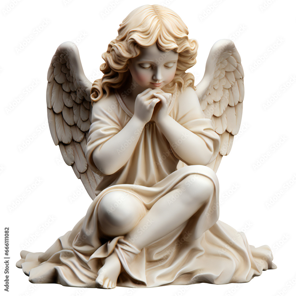 Angel statue isolated on transparent background, Generative AI - obrazy, fototapety, plakaty 
