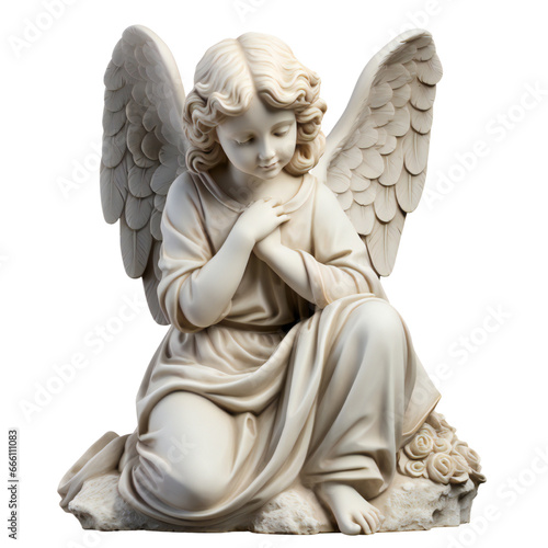 Angel statue isolated on transparent background, Generative AI