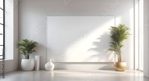 blank white poster on light wall in a modern office corridor interior