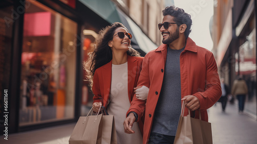 young Indian Couple Shopping and walking through in Mall