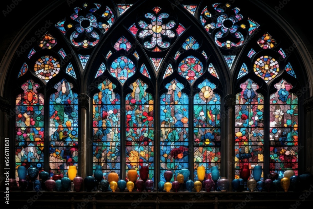 Intricate Colorful church window. Artistic pattern. Generate Ai