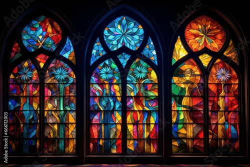 Luminous Colorful church window. Artistic pattern. Generate Ai