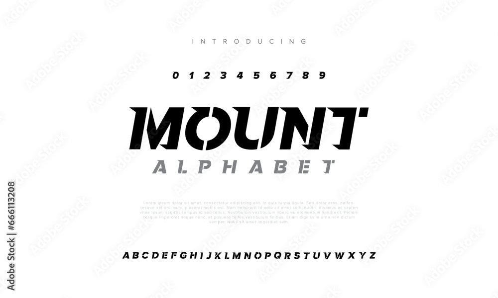Abstract digital technology logo font alphabet. Minimal modern urban fonts for logo, brand etc. Typography typeface uppercase lowercase and number. vector illustration