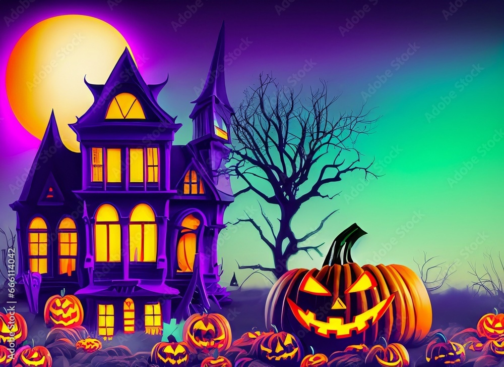 house with halloween theme, halloween spooky castle, spooky castle, 3d haunted house creepy