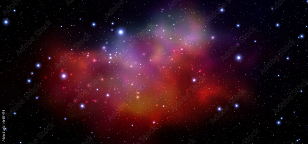 Space vector background with realistic nebula and shining stars. Magic colorful galaxy with stardust