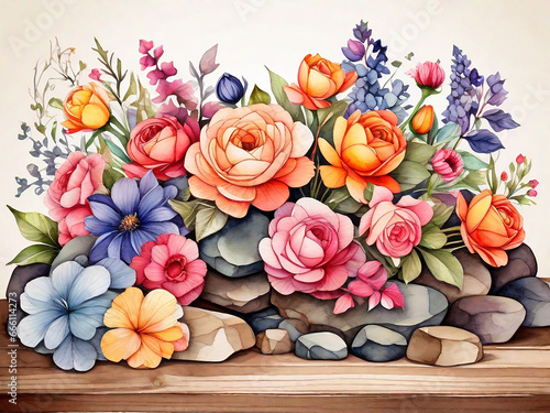 Fotomural Watercolor vibrant flowers. Generative Ai