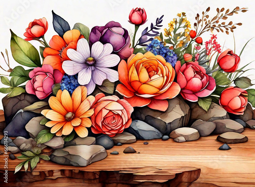 Fotografía Watercolor vibrant flowers. Generative Ai