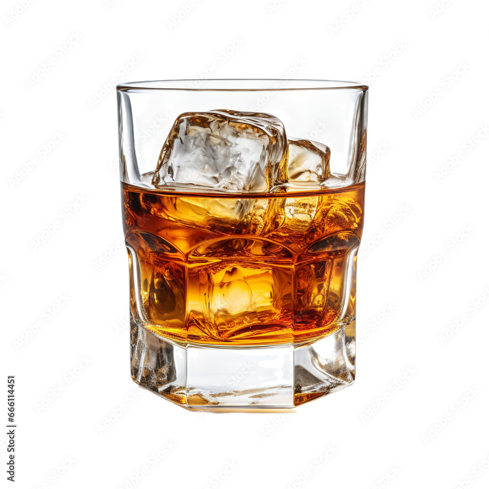 glass of whiskey with ice isolated on white background, ai generated