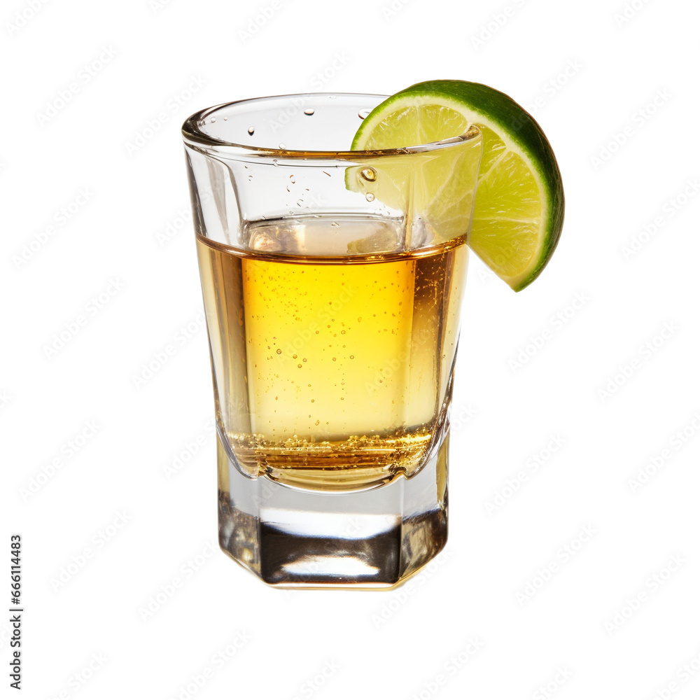 glass shot of tequila with lime isolated on white background, ai generated glass shot of tequila with lime isolated on white background, ai generated