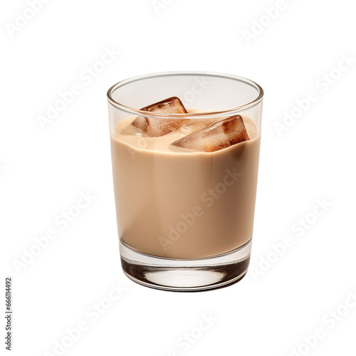 glass shot of cream liqueur baileys with ice isolated on white background, ai generated
