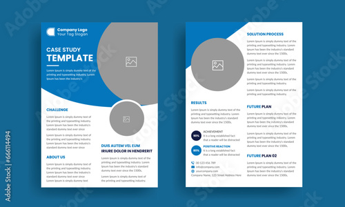 Case Study Template | Business Case Study Booklet Layout with blue elements | Double Side Flyer Template