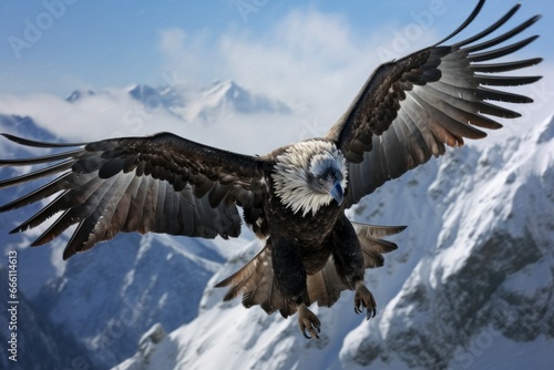 High-altitude Condor flying mountains. America wild. Generate Ai photo