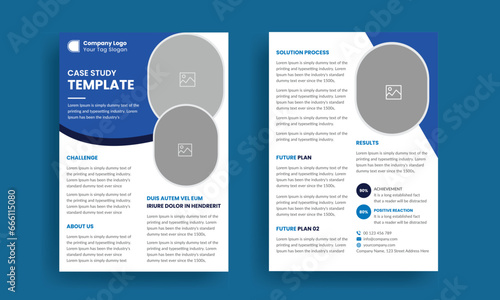 Case Study Template | Business Case Study Booklet Layout with blue elements | Double Side Flyer Template