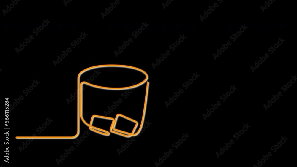 Water glass, whiskey glass, scotch, alcohol shot, ice cubes outline self drawing animation. Hand drawn animated illustration. Yellow golden line animated on black background. Water glass, whiskey glass, scotch, alcohol shot, ice cubes outline self drawing animation. Hand drawn animated illustration. Yellow golden line animated on black background.