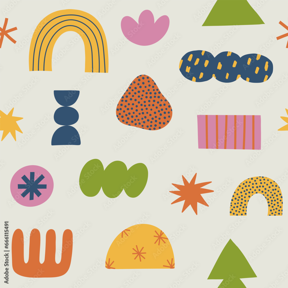 Fototapeta premium Seamless pattern with different winter and Christmas symbols. Vector background. Xmas modern holiday set. Funny new year seamless pattern cartoon.